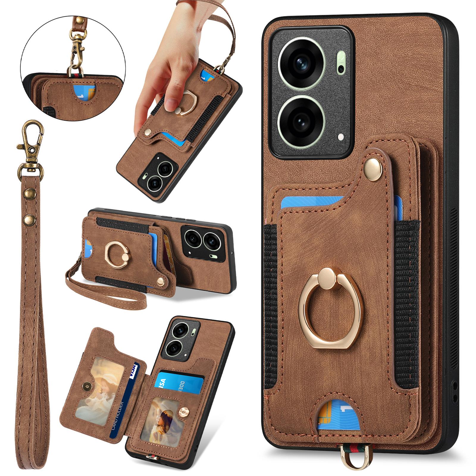 

For Oppo Reno14 5G (Global)/Oppo Reno13 5G (Global) Retro PU Leather Back Cover with RFID Blocking Card Holder Brown