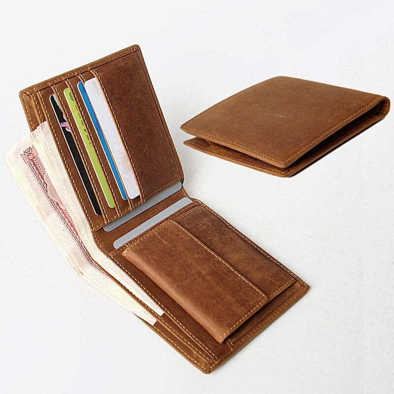 

Мужской кошелек из кожи Crazy Horse с карманом для монет и держателем для карт, мужской кошелек из натуральной кожи, коровьей кожи, мужской кошелек для денег коричневый