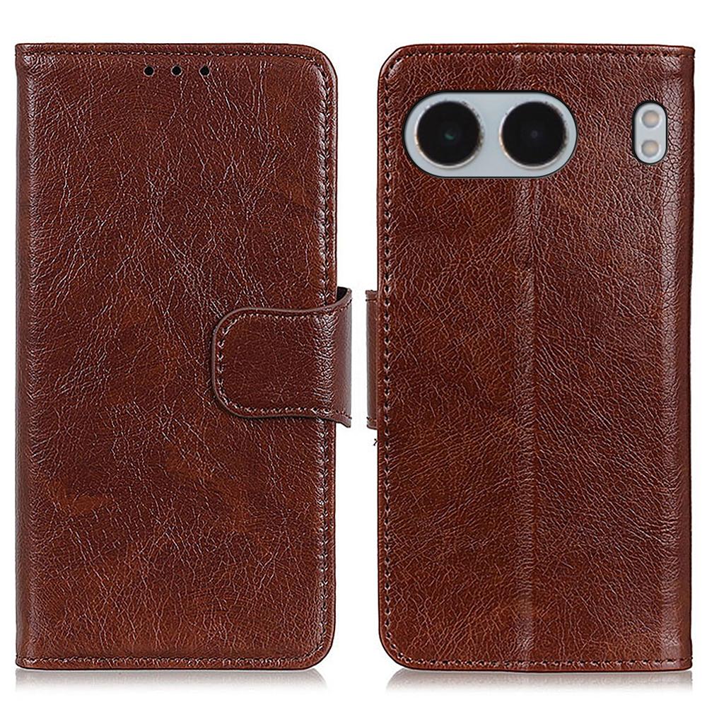 

For OnePlus Nord 4 Case Nappa Texture Split Leather Wallet Phone Cover Brown