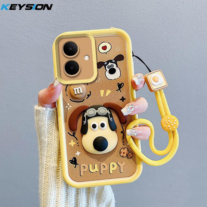 KEYSION Shockproof Case for TECNO Spark Go 2 with Lanyard Soft Silicone Cute 3D Cartoon Doll Phone Back Cover for Tecno Pop 10