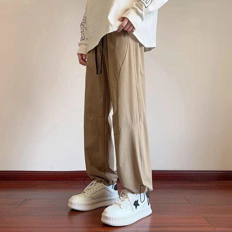 Men s Khaki Drawstring Ankle Elastic Waist Straight Casual Pants M хаки
