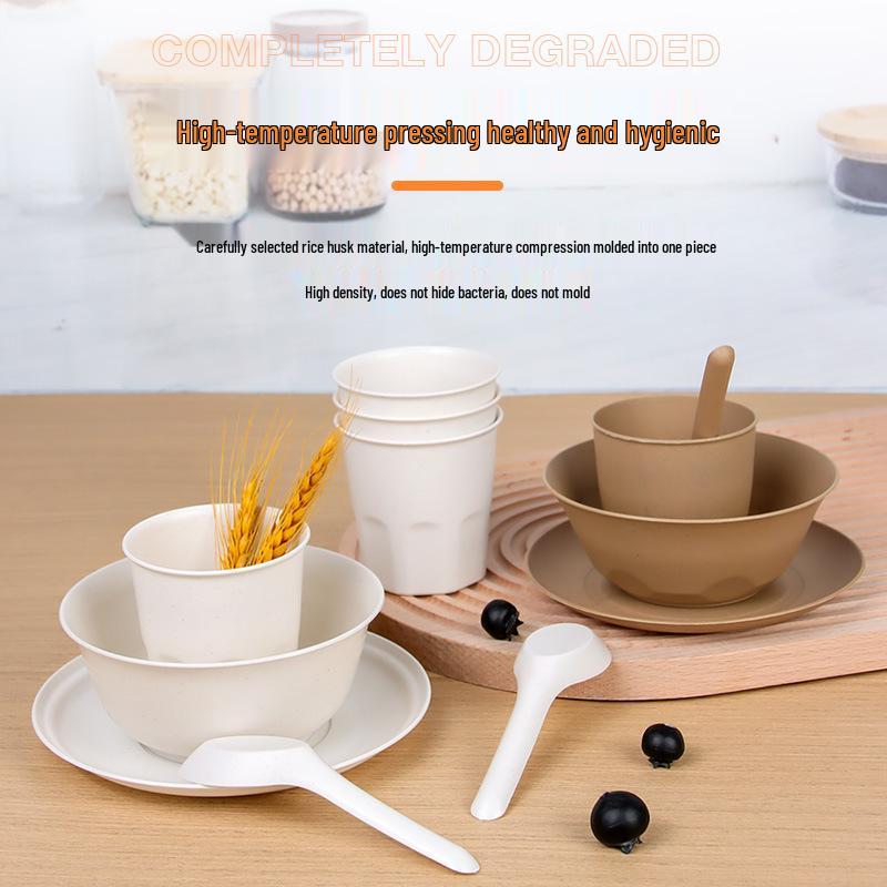 Biodegradable Rice Husk Tableware Set: Bowl & Plate - Ideal for Picnics, Weddings, Banquets.