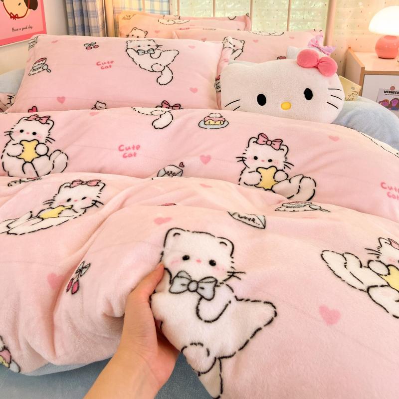 Winter Thickened Milk Fleece Bed Four-piece Set New Coral Fleece Flannel Single Quilt Cover Bed Sheet Three-piece Set Bedding