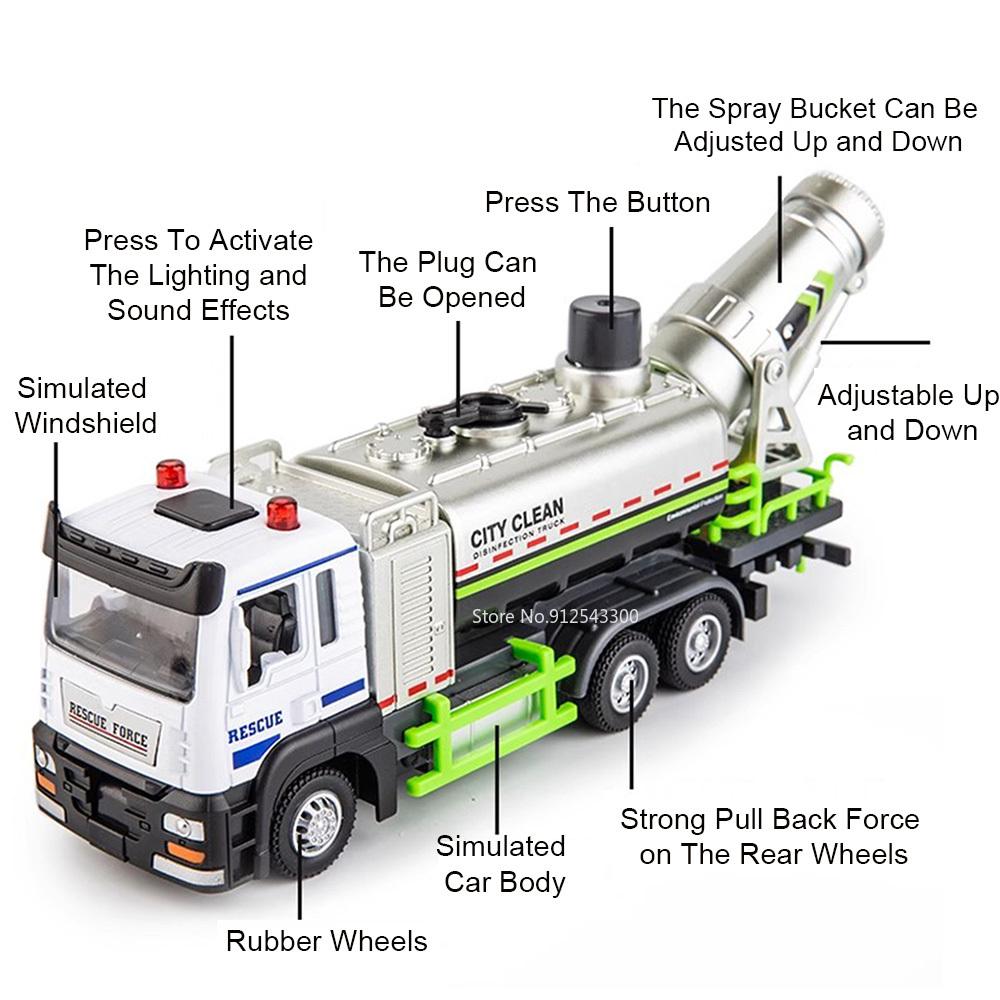 1:32 Scale Anti-haze Car Fire Truck Model Toy Doors Opened Water Spray Engineering Vehicles Metal Diecast Toys for Kids Gifts