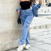 Women's High Waist Cargo Jeans Flap Pocket Wide Leg Denim Pants Women's Workwear Multi-Pocket Straight Leg Denim Trousers