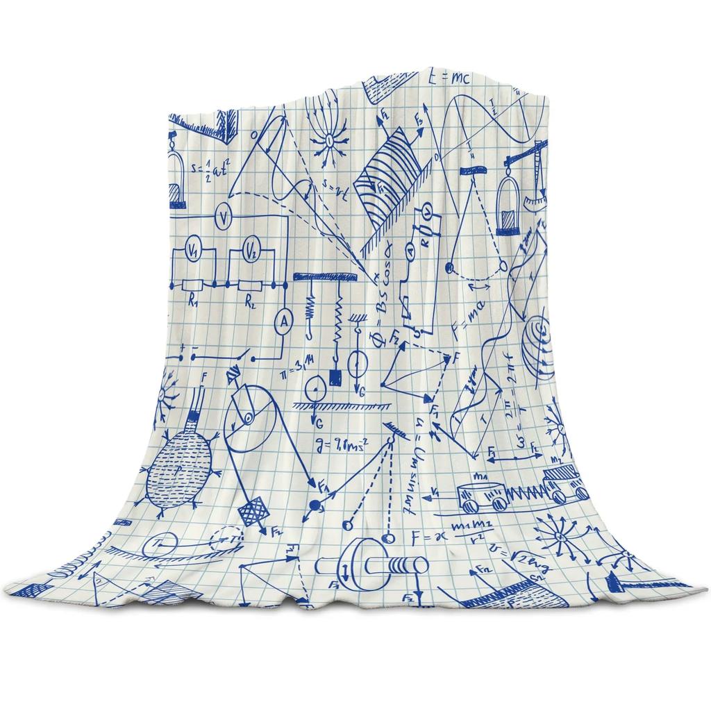 Physics Science Academic Algebra Formula Flannel Blanket for Bed Sofa Portable Soft Fleece Throw Blanket Funny Plush Blanket