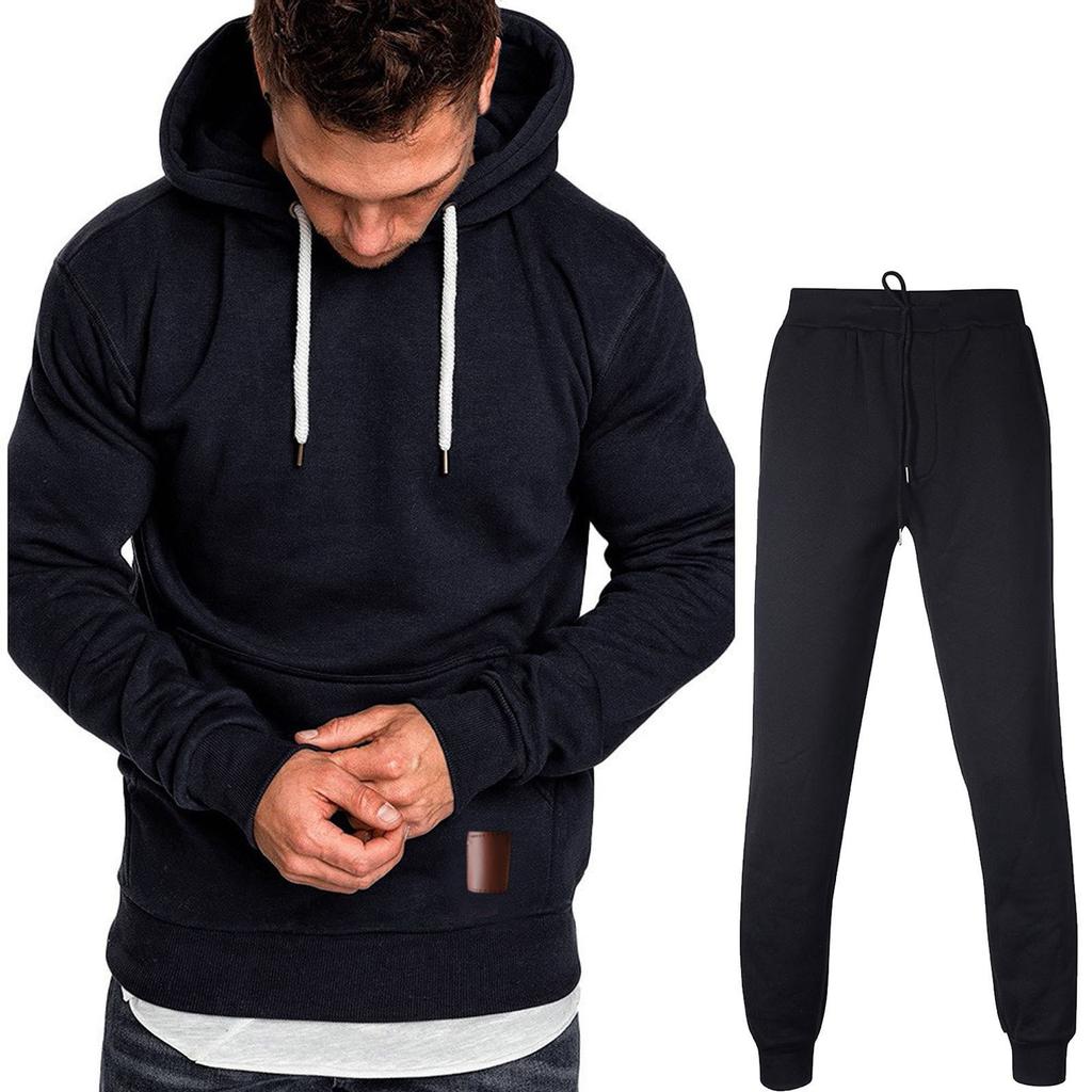 Men's Winter Pocket Sweatshirt Top Pants Sets Sports Suit Tracksuit
