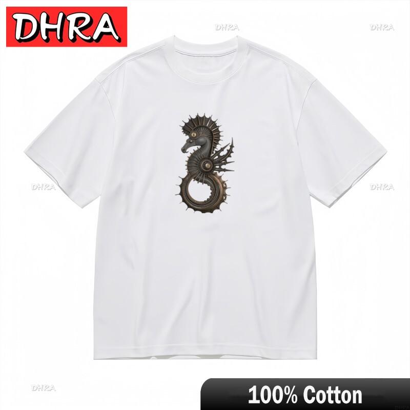 Unisexs Classic TShirt Fantasy Mechanical Seahorse in Circular Design Printed Tee Graphic Slogan Anime Shirt Hip Hop TShirt S