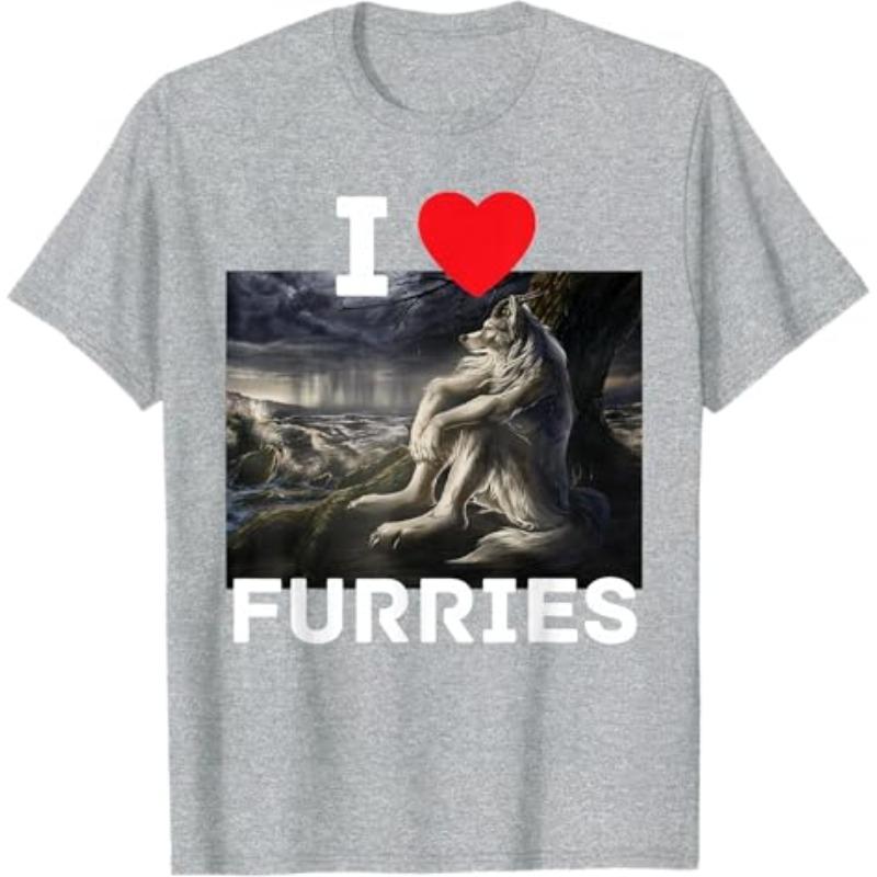 Funny I Heart Furries I Heart Werewolfs Meme Unisexs T Shirt Unisex Cotton Oversized Casual Tee Summer Spring Novelty Loose Top