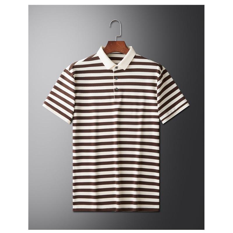 Men's Striped Polo Shirt Short Sleeve Casual Top