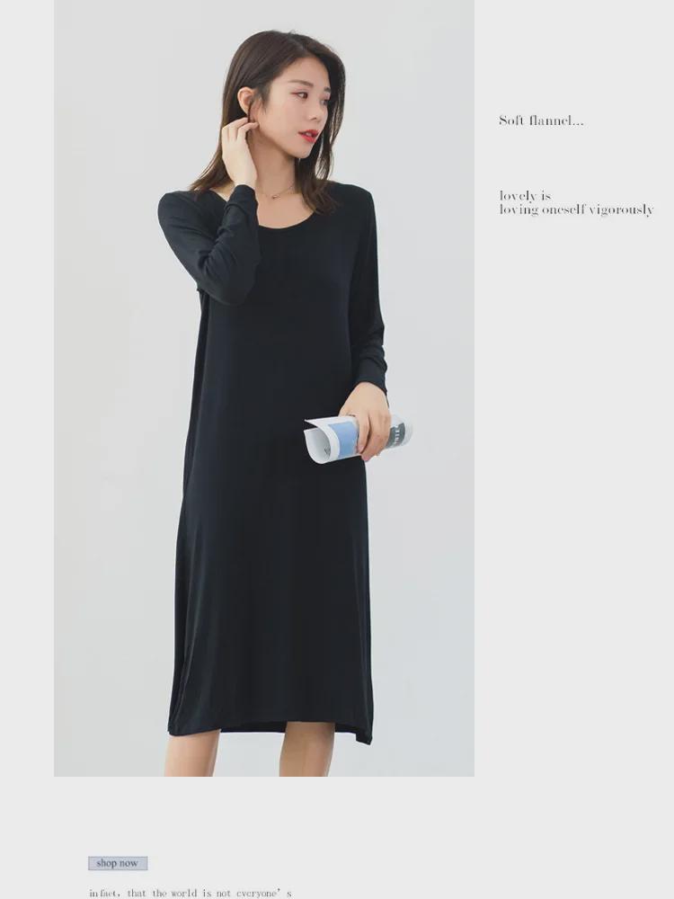 Camicia da notte da donna a maniche lunghe in modal – Ampia, sottile e perfetta per pigiami primaverili ed estivi