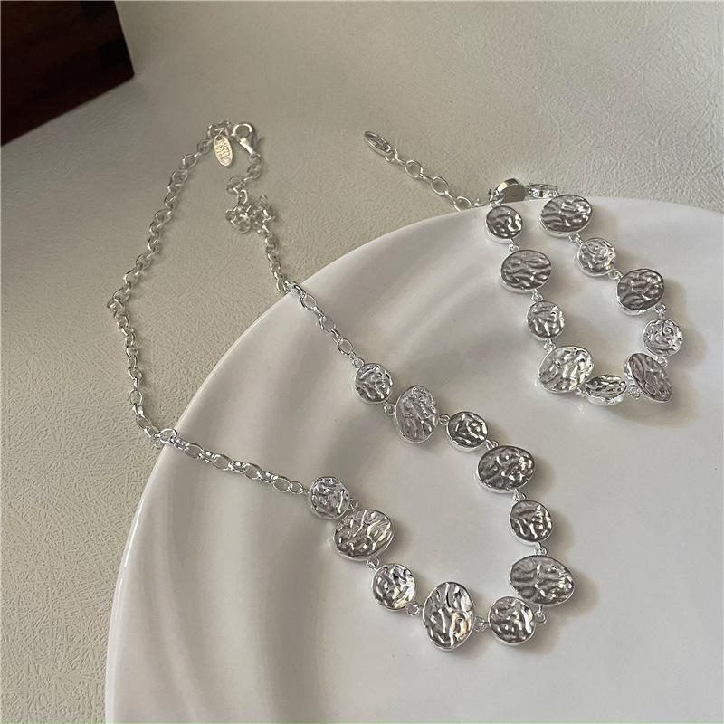 S925 Sterling Silver Fashion Texture Splicing Bracelet Necklace Korean Simple Personalized Collarbone Chain