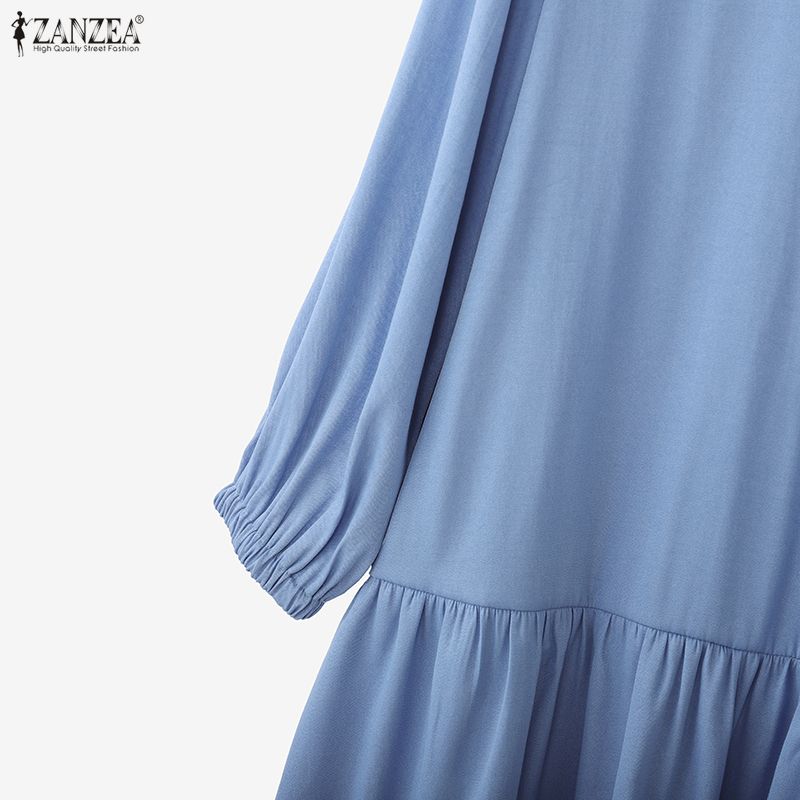 ZANZEA Women Casual Turn Down Collar Loose Long Sleeve Dress