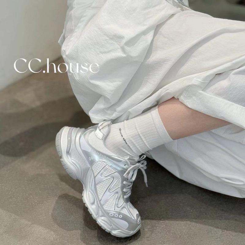 Leather Thick-soled Mesh Breathable Dad Shoes Women's Summer New Color Matching Increases Comfort Casual Shoes Tide