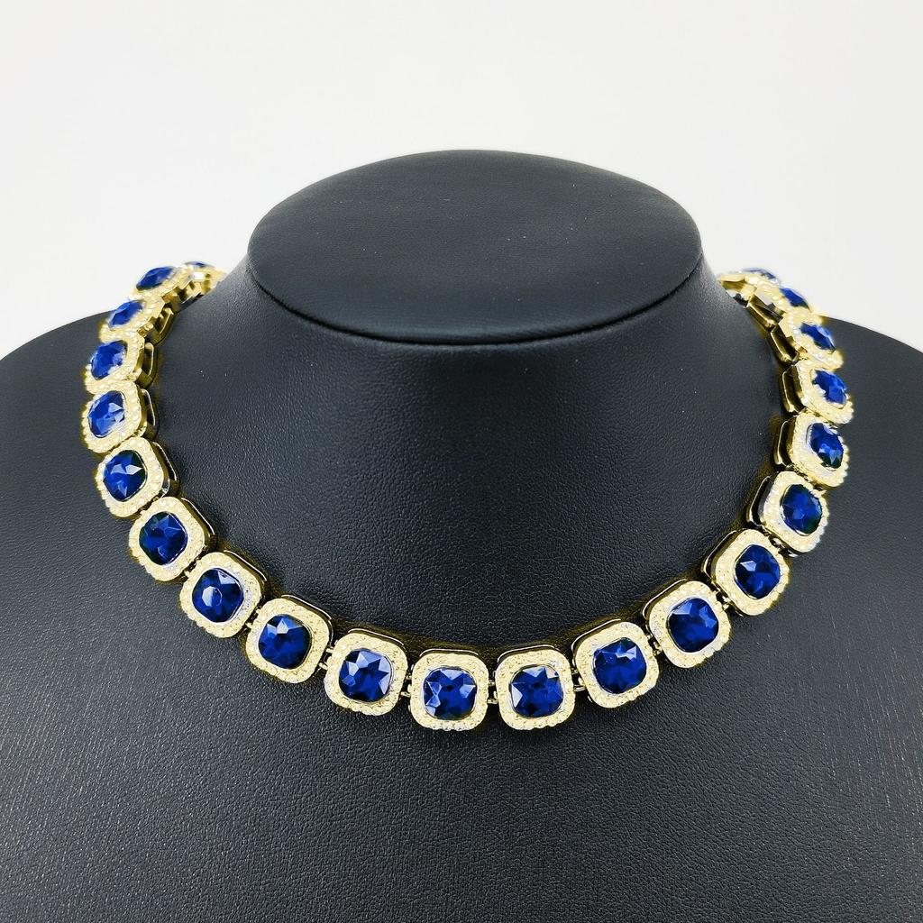 Men'S Square Glass 12Mm Hand Necklace Rock Sugar Chain Hip Hop Style Male Alloy