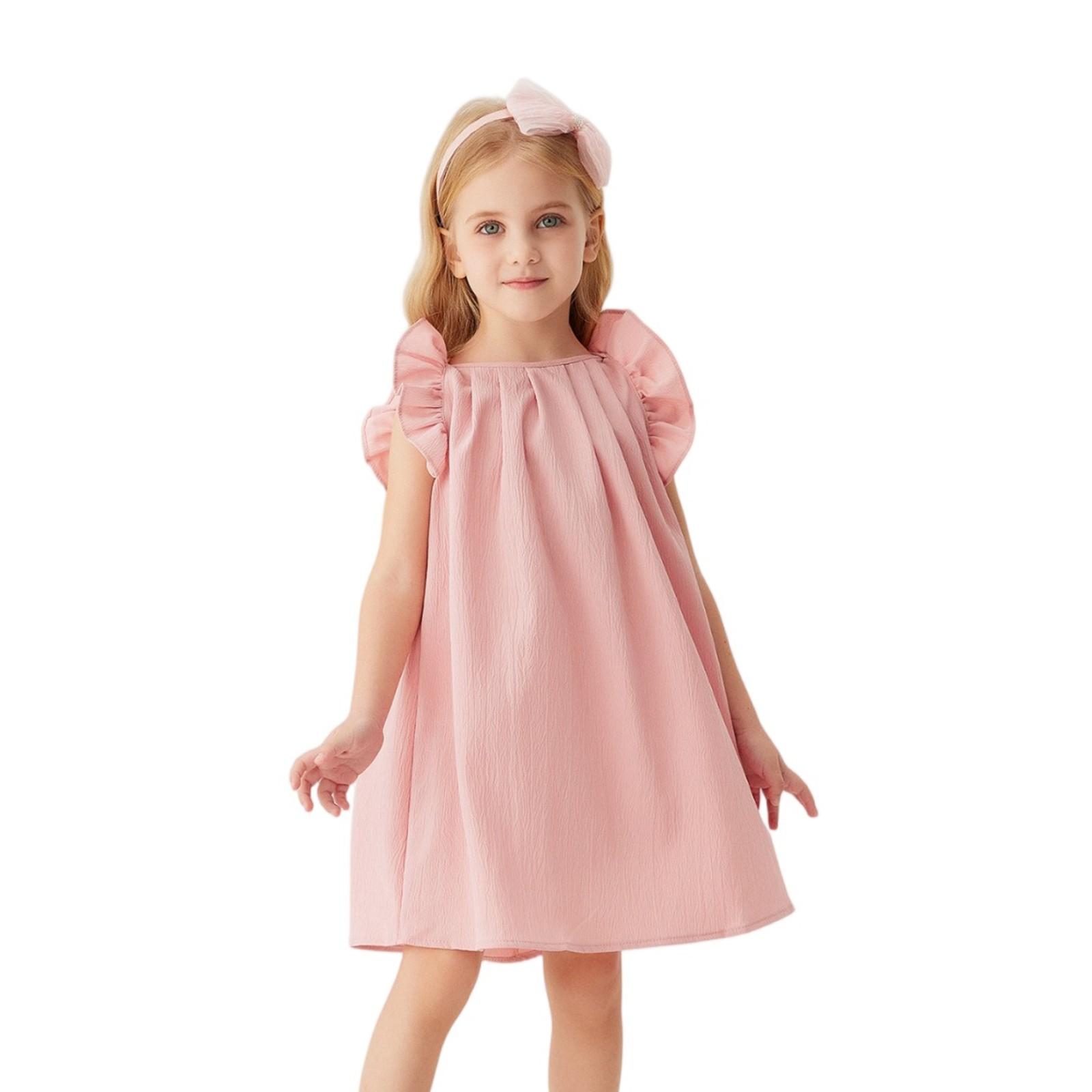 

Летнее платье для девочек - повседневный сарафан с однотонными рукавами 80 розовый