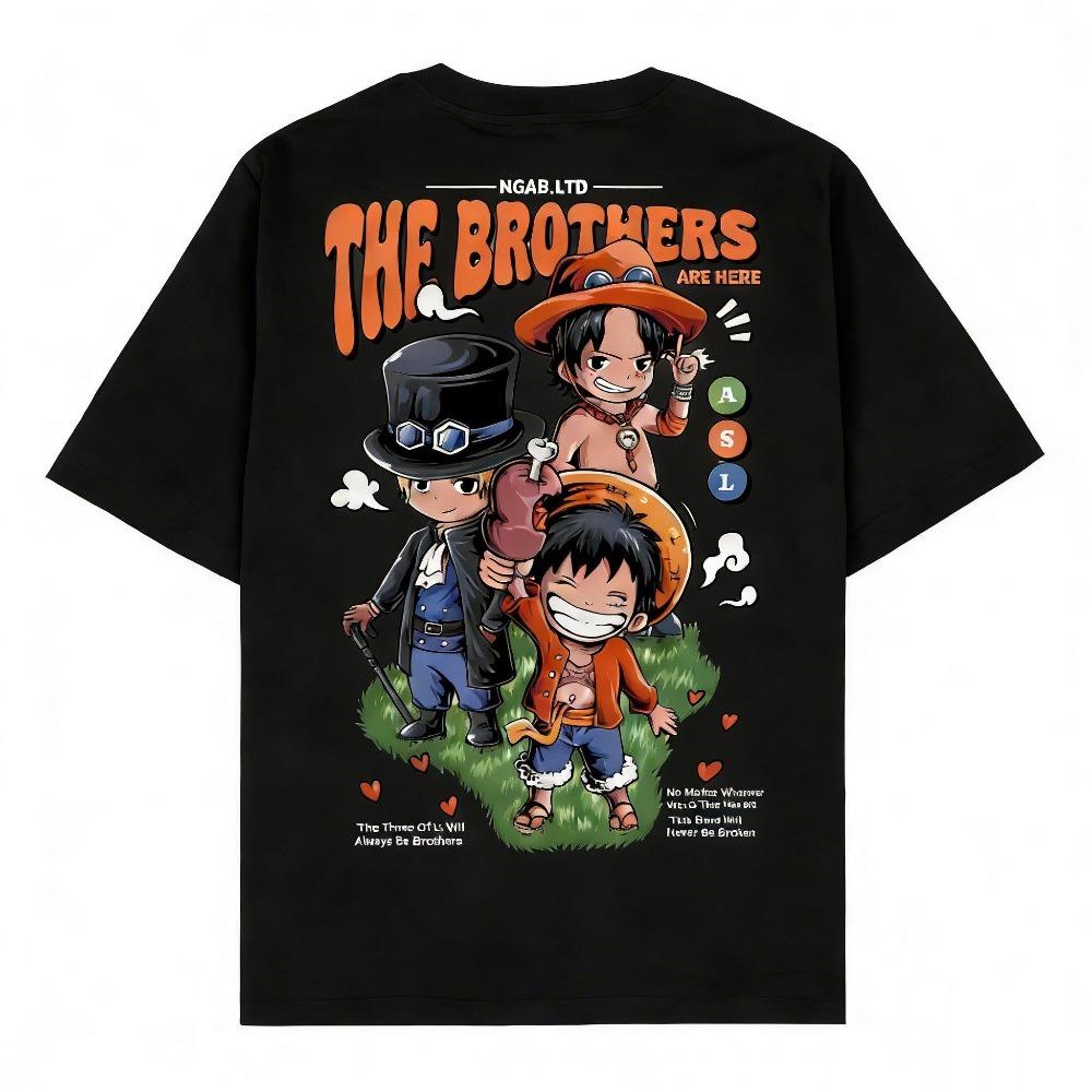 ONE PIECE Luffy Ace Sabo Brothers Unisex Pure Cotton Tshirt 2026 Summer Anime Print Round Neck Loose Family Short Sleeved Top