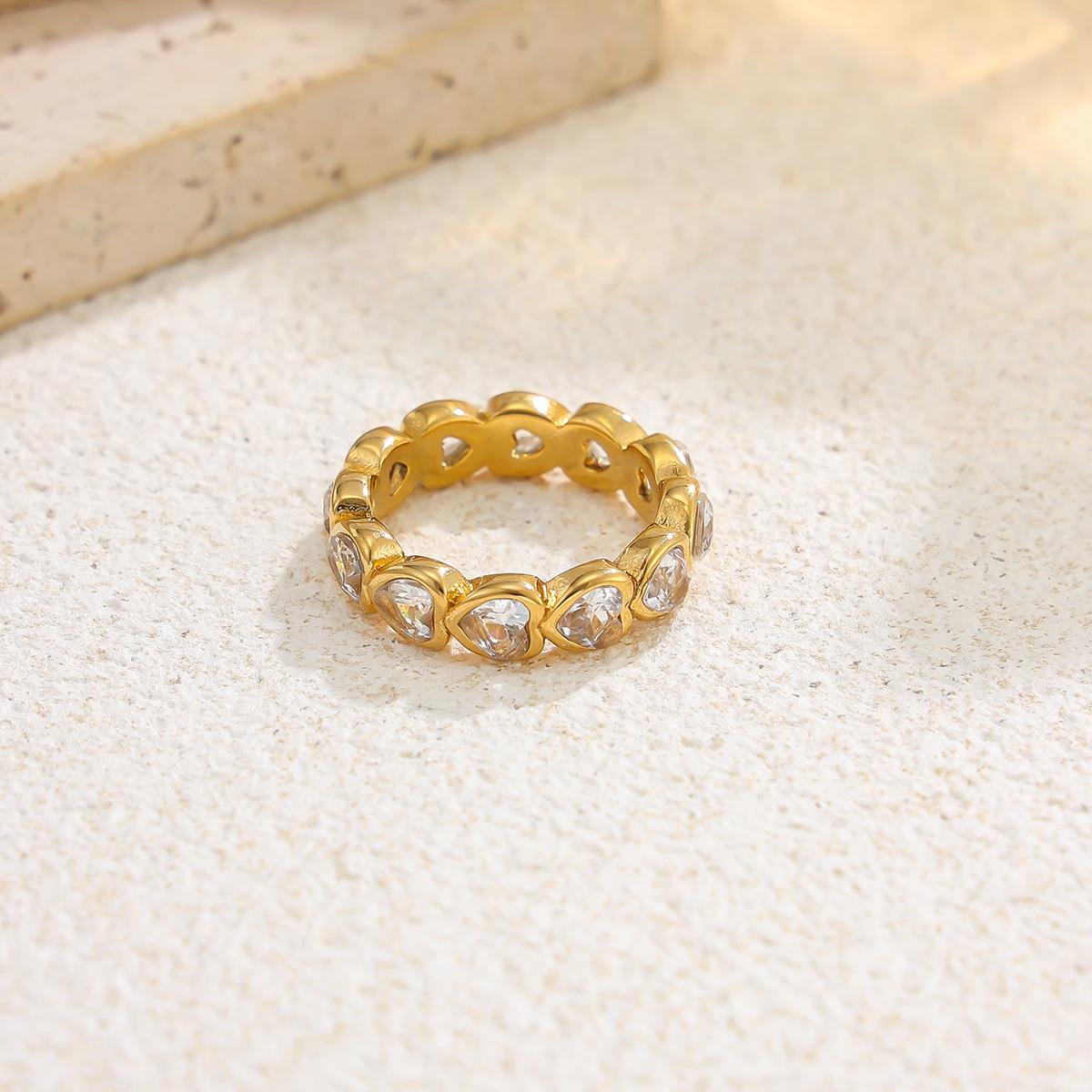 Salircon 4Style Round Water Drop Heart Zircon Rings Women Minimalist PVD18K Gold Color Stainless Steel Rings Jewelry Waterproof