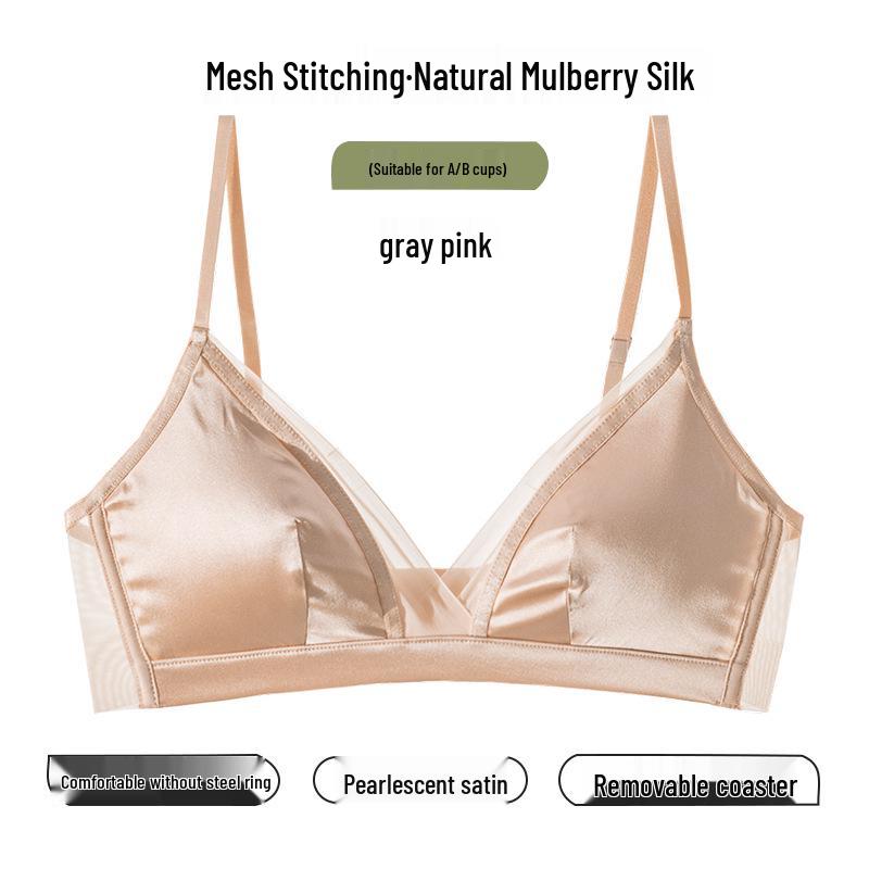 Breathable French Triangle Cup Mulberry Silk Underwear for Women - Satin Thin Section for Small Chest