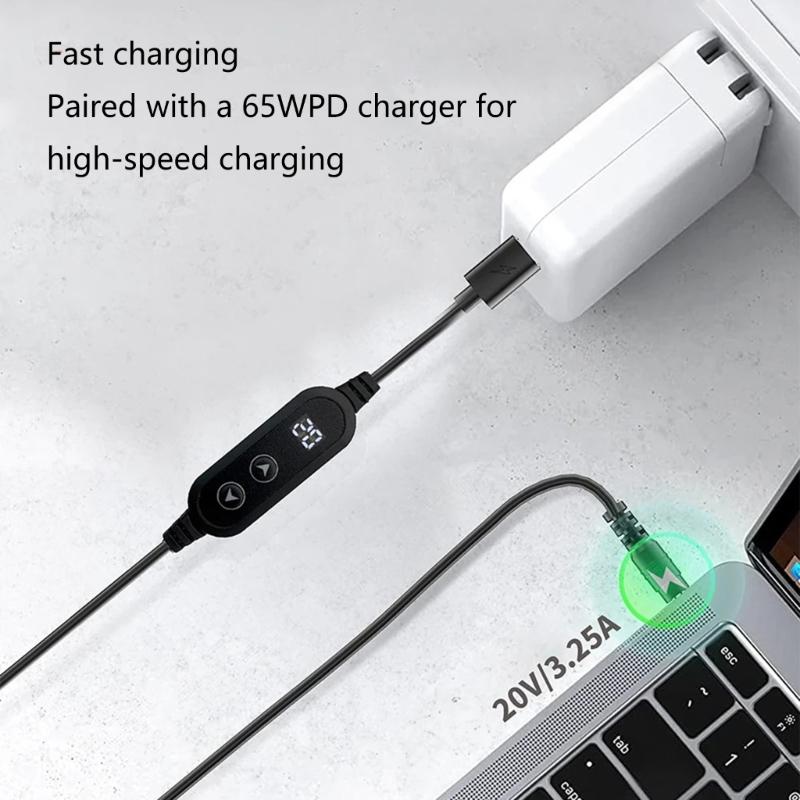 Type C to DC521 Power Cable Adjustable Voltages Adapter Cord 5V~20V for Type C Devices with LED Indicator Light