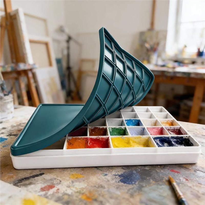 ABGR-Paint Tray With 3 Pcs Plastic Paint Palette Compartments Soft Lid Includes 20 Painting Pens For Watercolors, DIY Projects