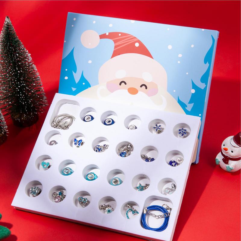 Armband-Bastel-Adventskalender für Frauen 24 Tage Countdown-Kalender Blaues Armband-Bastelset Stilvolles Schmuck-Bastelset