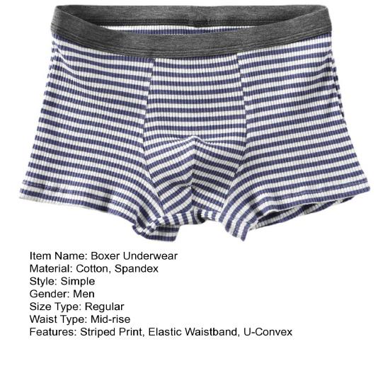 Men Boxer Underwear with U-Convex Design 3D Fit Comfortable Elastic Waistband Horizontal Stripes Shorts