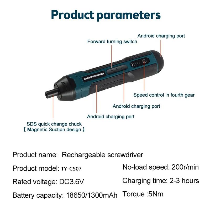 Mini chave de fenda elétrica sem fio recarregável 1300mah ajuste furadeira elétrica multifunções desmontagem torque ferramentas de reparo