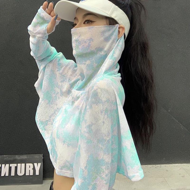 Women's UV Protection Shawl with Integrated Long-Sleeve Covers and Face Mask for Sun Protection