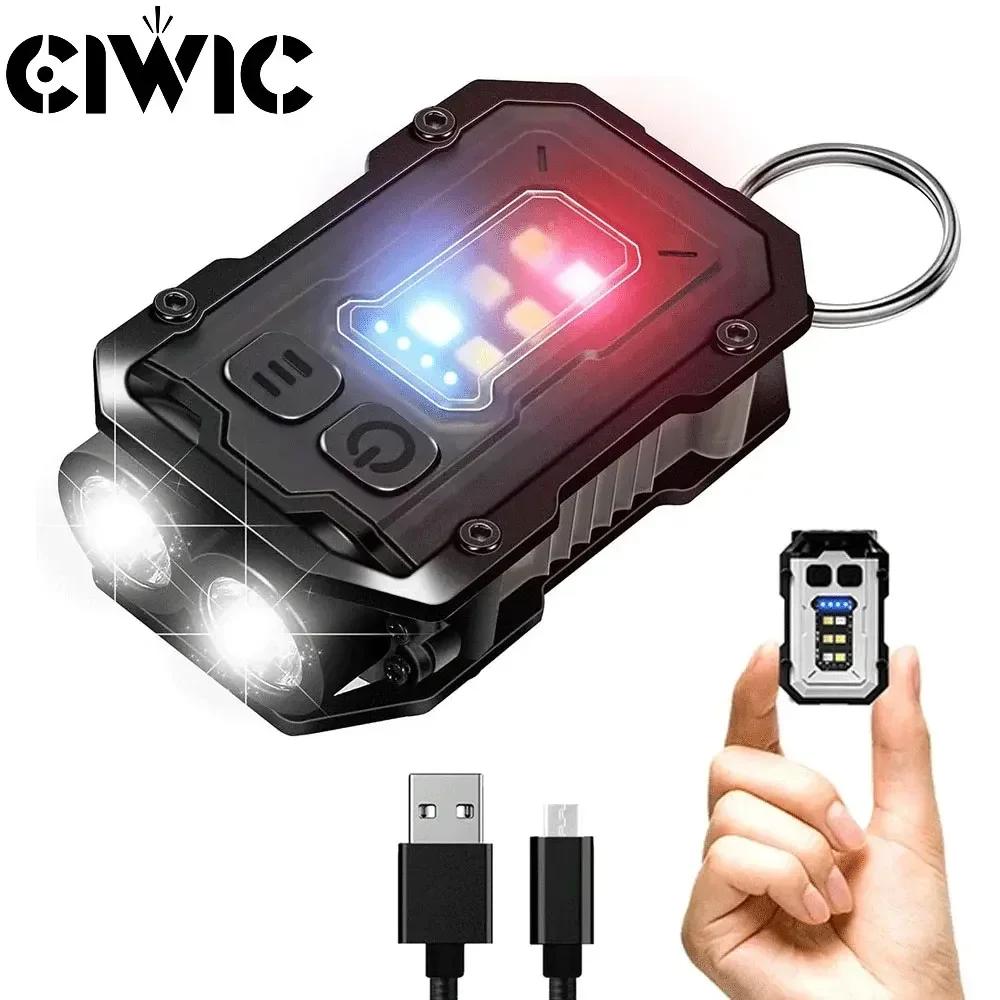 Mini EDC Tactical Flashlight Charging Warning Flash Lights Emergency Power Bank for Working Running Camping Fishing Hiking