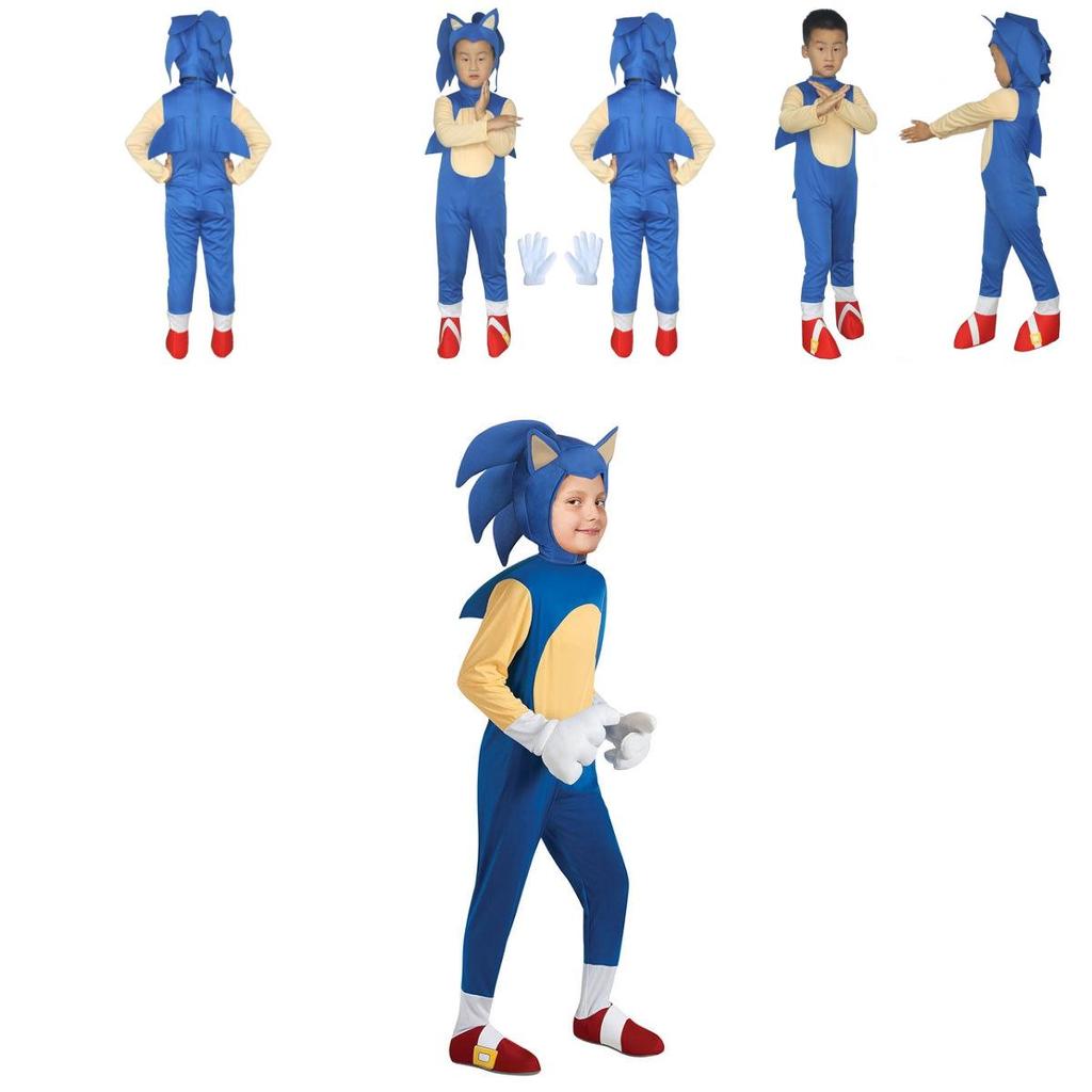 Kids Sonic Costume Blue Jumpsuit Foam Mask For Cosplay Fun!