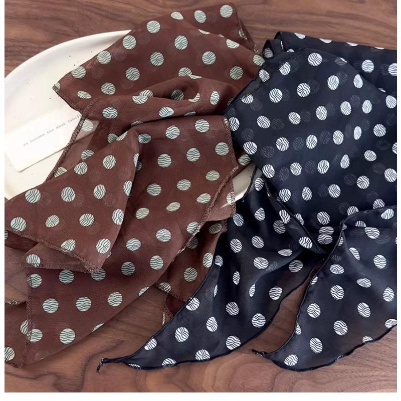 French Brown Polka Dot Long Scarf for Women's Fashion Accessories, Neck Accessories, Headband, Long Ribbon