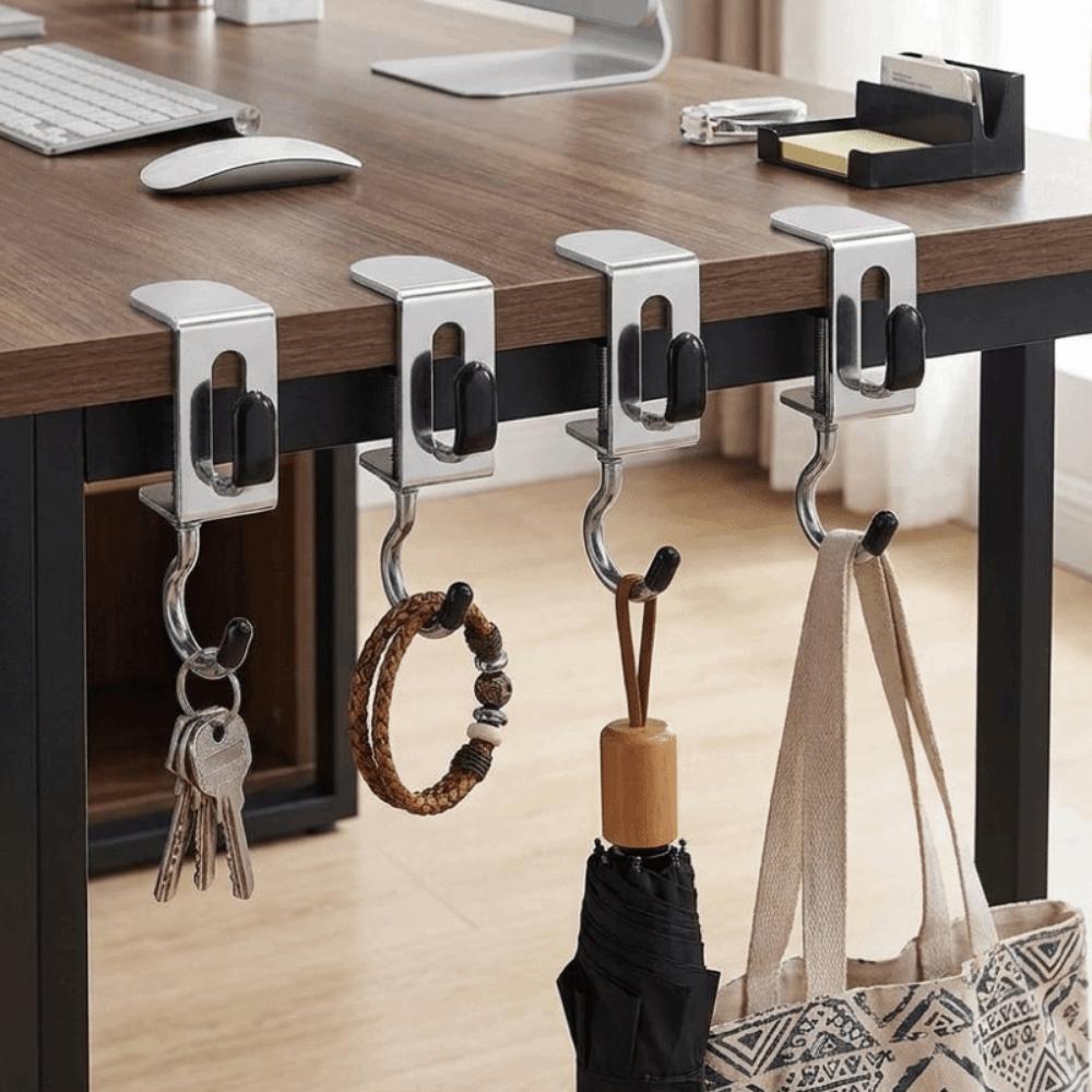 2PCS Steel Double Hook Backpack Hook Detachable Headphone Hanging Hook Portable Table Hooks  Office
