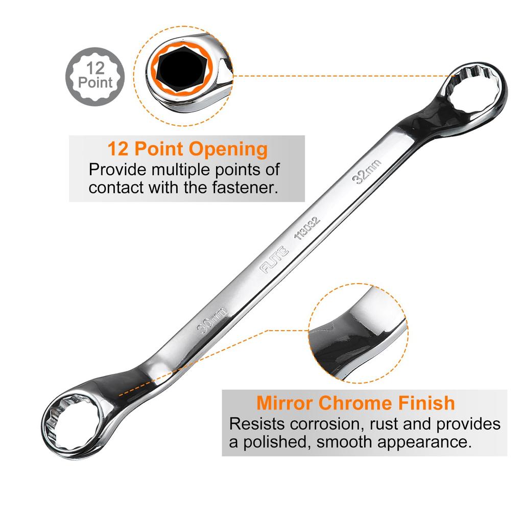 Uxcell 45 Degree Offset Box End 30mm X Metric Double Box Long Industrial Torx Box Wrench for Automotive and Home Repairs Wrench, 32mm, 12-Point, CR-V