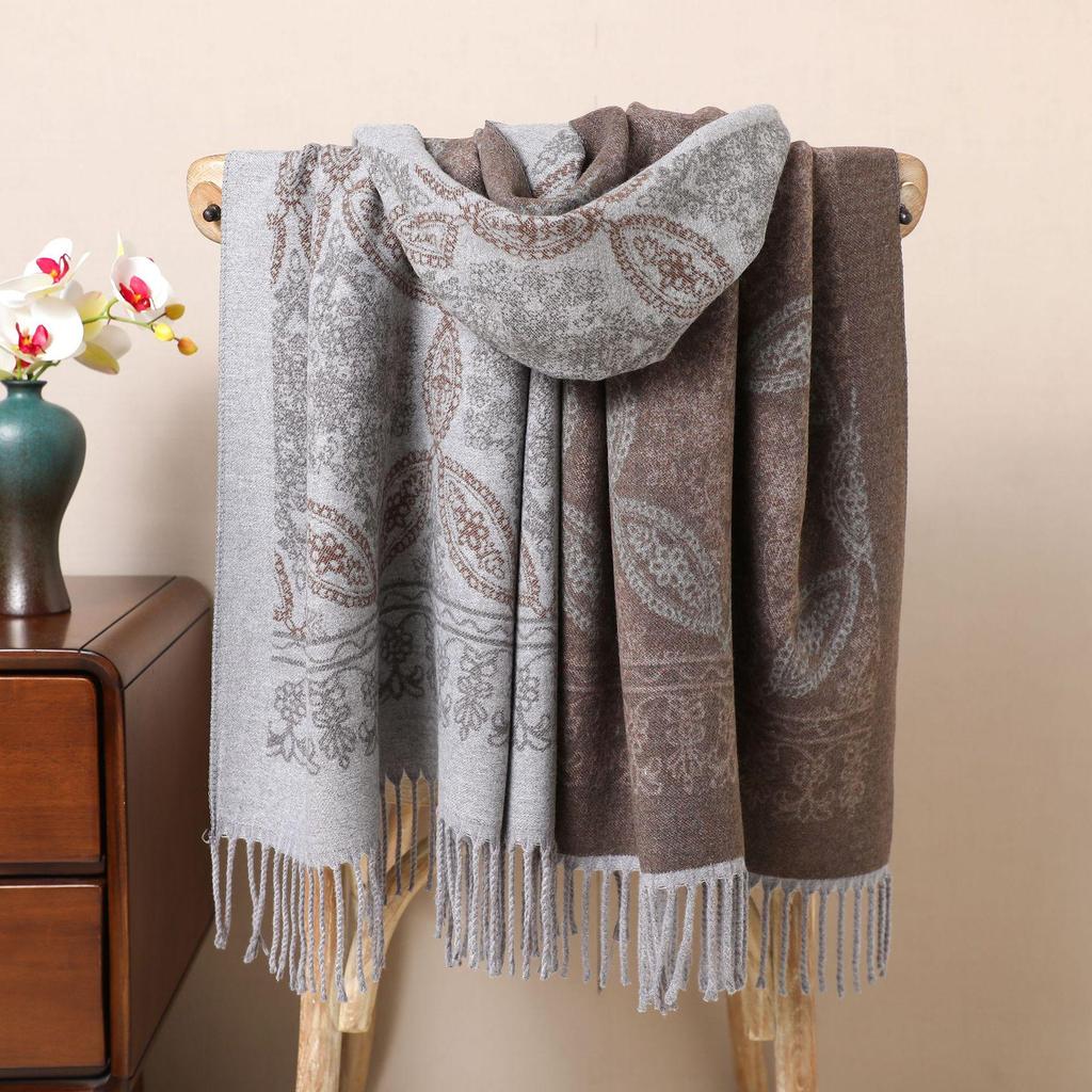Retro Ethnic Tassel Women's Embroidered Imitation Cashmere Scarf Shawl - Autumn/Winter Style