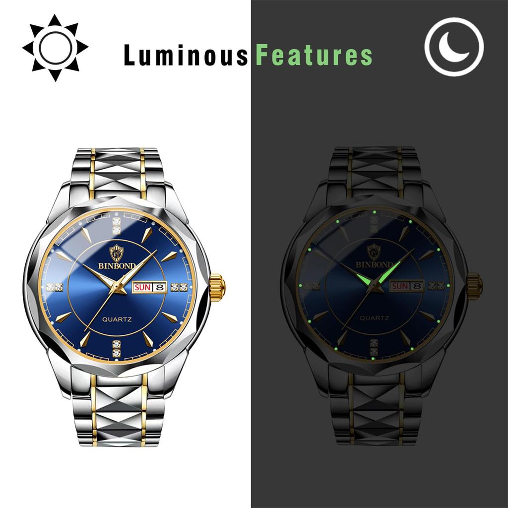 Watch Seiko Analog Copy Watch Men Glowing Date Day of the Week Waterproof Watch Easy To Read Dial Stainless Steel Level Adjustable Blue Men's Quartz