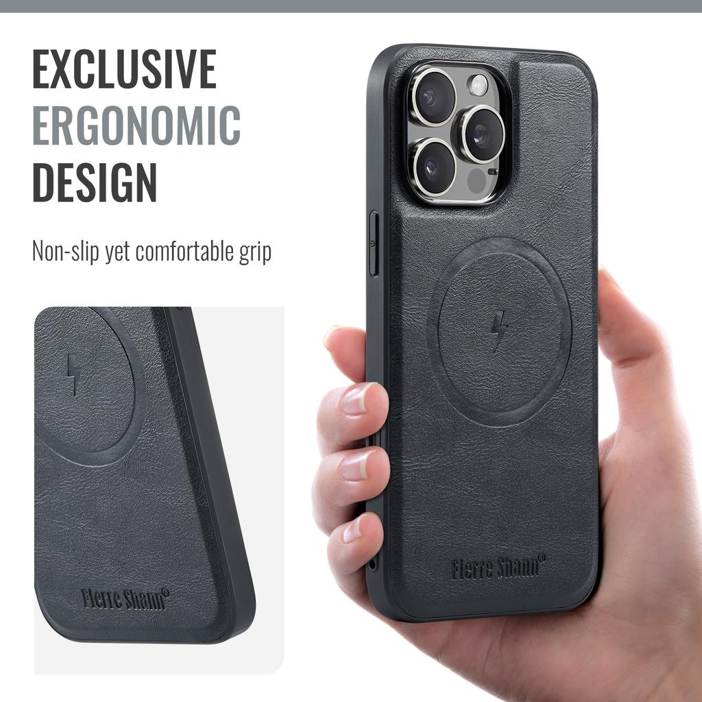 FIERRE SHANN 025 Style For iPhone 16 Pro Case Leather+TPU Detachable Card Slots Phone Cover