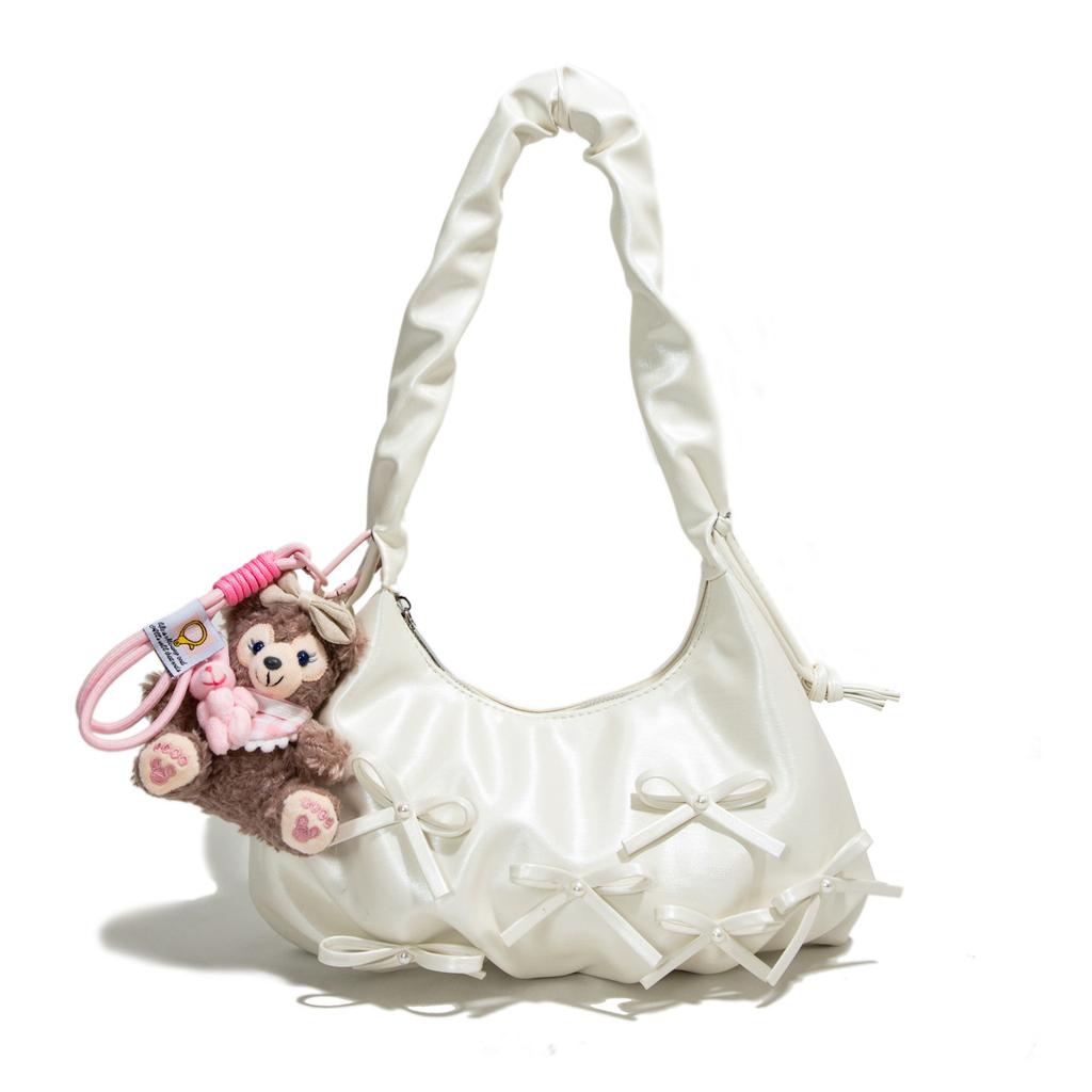 Niche pleated bow dumpling bag women's 2026 spring new Korean light luxury texture shoulder armpit bag