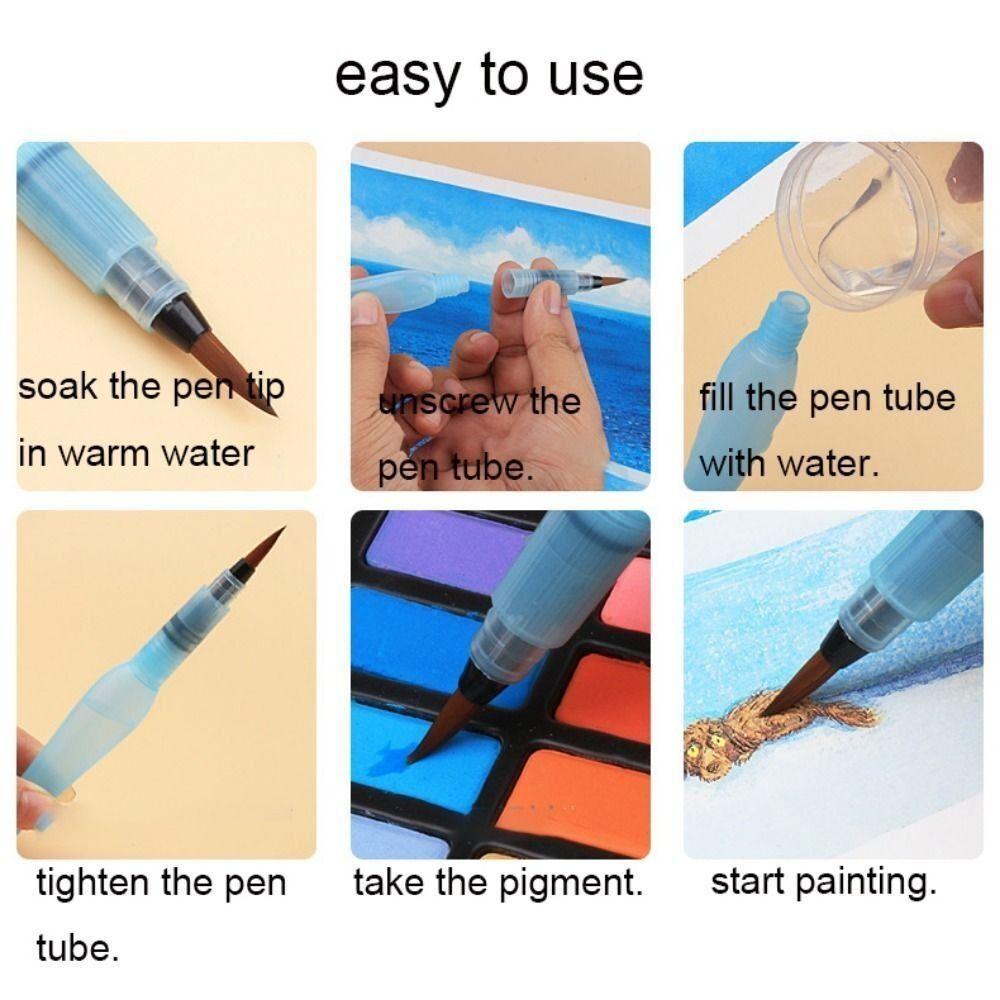 3Pcs New Plastic Drawing Pen Set Stationery Blue Water Color Brush Easy to Use Pointed Reservoir Brushes