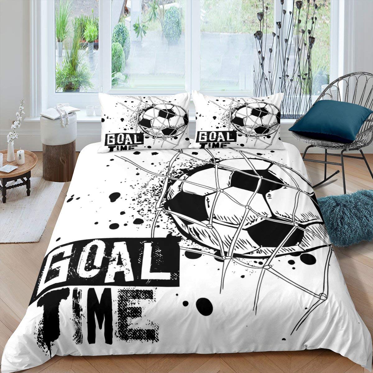 

Comforter Football Soccer Ball Pattern Sports Theme Bedding Set Microfiber Colorful Grunge Style Double King Comforter (quilt)-EU Single(135*200cm)3pcs