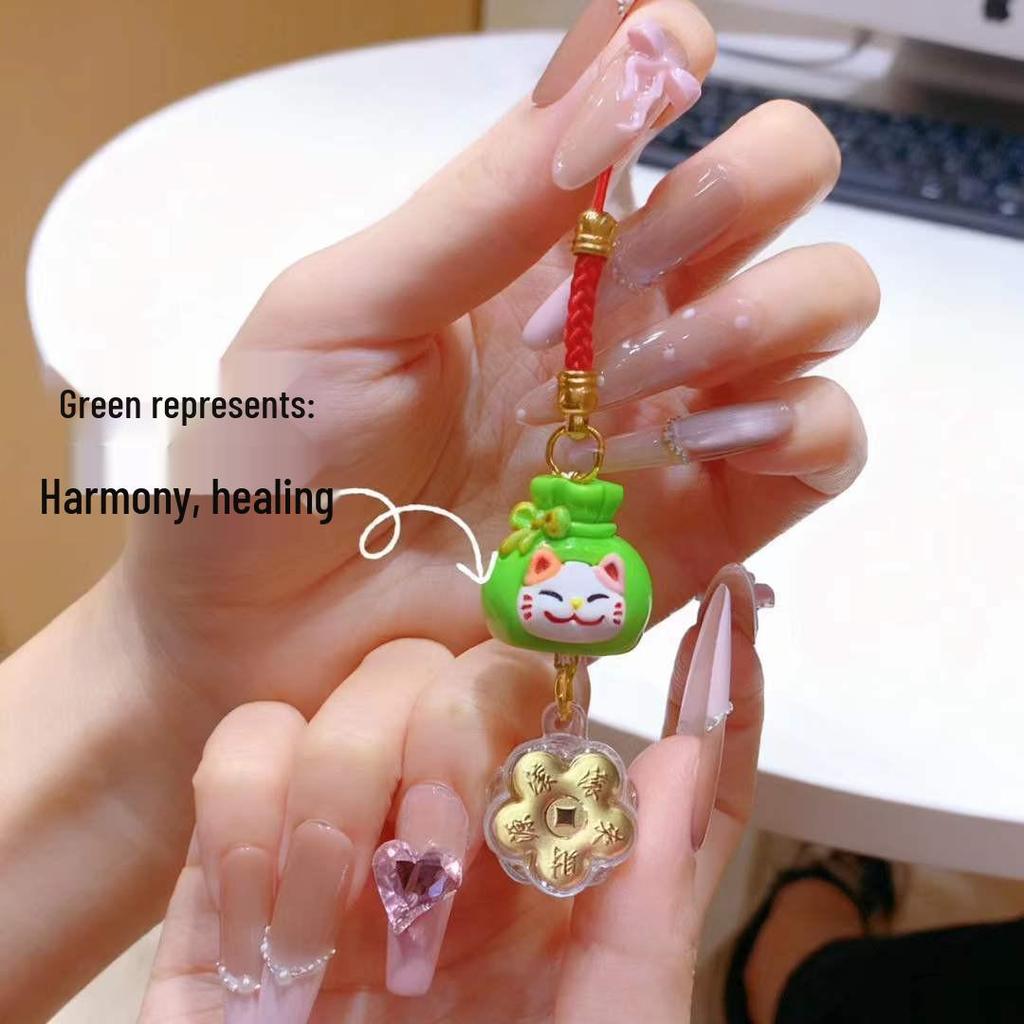 Golden Lucky Cat Keychain & Phone Lanyard - Cute Cartoon Bell Charm for Women's Accessories