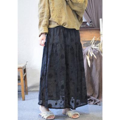 Woman Spring Niche Mesh Backing Embroidery Skirt Chinese Style Solid Color Vintage Skirt