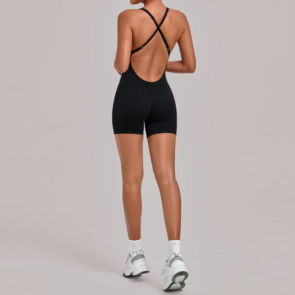 Nouveau Body de Sport Yoga Européen et Américain: Combinaison une pièce à dos croisé, ajustée, pour le fitness et la course à pied