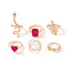 Six-piece new ruby inlaid snake-shaped cross ring set love square diamond ring set of six.