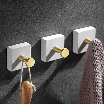 Weißer Marmor Badezimmer Einzelhaken Gebürstetes Gold Wandhänger Mantelhaken Bademantelhaken Schrankdekoration Kleiderbügel Tür Quadratischer Mantelhaken