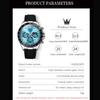 OLEVS Stylish Men's Watch Easy to Read Sports Popular Fashion Brand Japan Quartz Silicone Belt Chronograph Men's Watch Date Waterproof Business Blue A