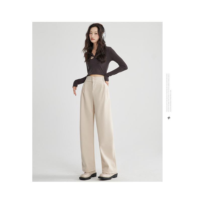 Design-sensed High-waisted Wool Suit Pants for Women In Autumn and Winter New Straight Loose Small Narrow Version of Floor-slim Wide-leg Pants