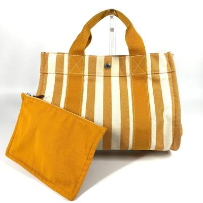 Hermes Kant med lomme Cannes PM Tote Taske Håndtaske Lærred gul/Hvid