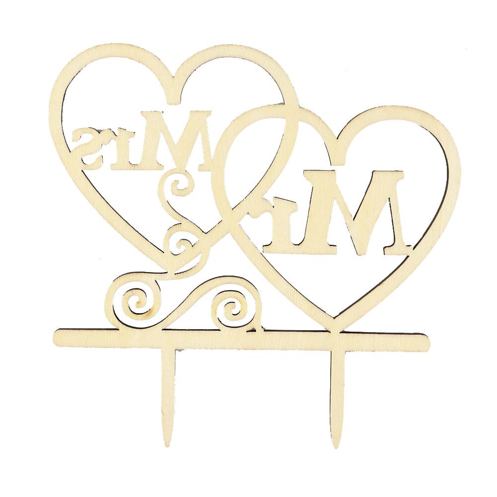 Wooden Wedding Cake  Topper Simple Mr&mrs Letter Love Shape Birthday Weddings Engagements Anniversary Party Cake Decoration Card