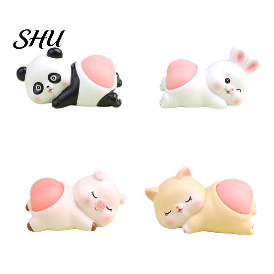 Squeezing Animals Toys Cartoon Figurine Cute Panda Rabbit Piggy Kitten Landscaping Doll Soft Butt Decompression Toy Resin Animal Figure Model Ornament